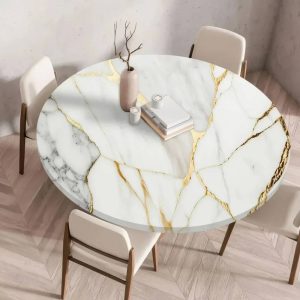 Mantel Elástico Mármol Blanco Dorado Mantel Elástico Mármol Blanco Dorado