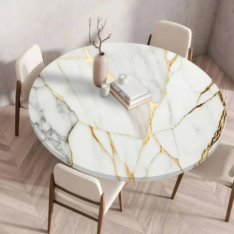 Mantel Elástico Mármol Blanco Dorado Mantel Elástico Mármol Blanco Dorado
